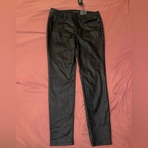 Black faux leather skinny pants